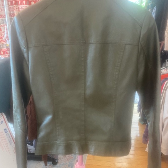 New Without Tags Blue B Faux Leather Jacket Army Green - Picture 2 of 6